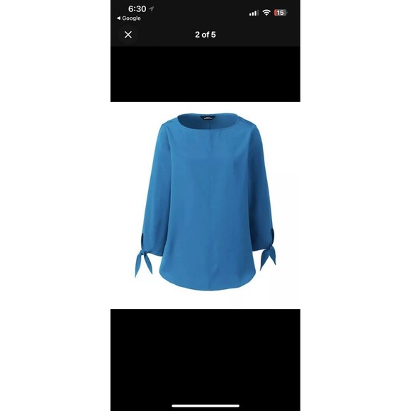 Lands' End Women's Bracelet Sleeve Blouse Top Siam Blue 12 - Picture 2 of 10